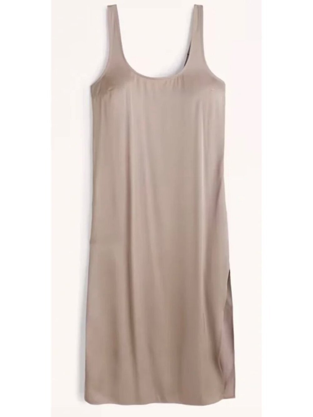 Abercrombie & Fitch Taupe Side Slit Satin Slip Midi Dress